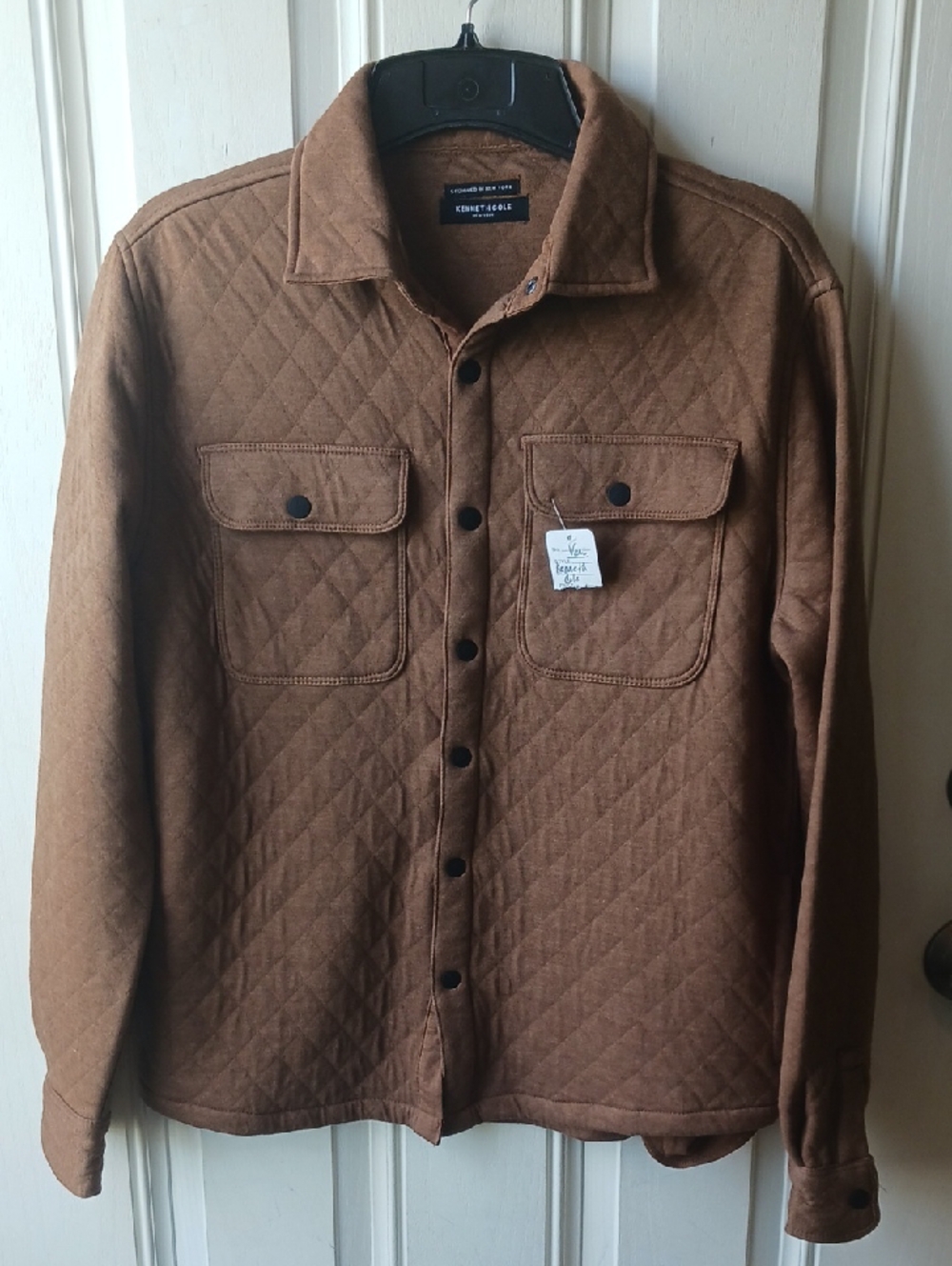 ***Kenneth Cole Quilted Brown 2 Pocket Shirt Snap Up Jacket Size Medium - New